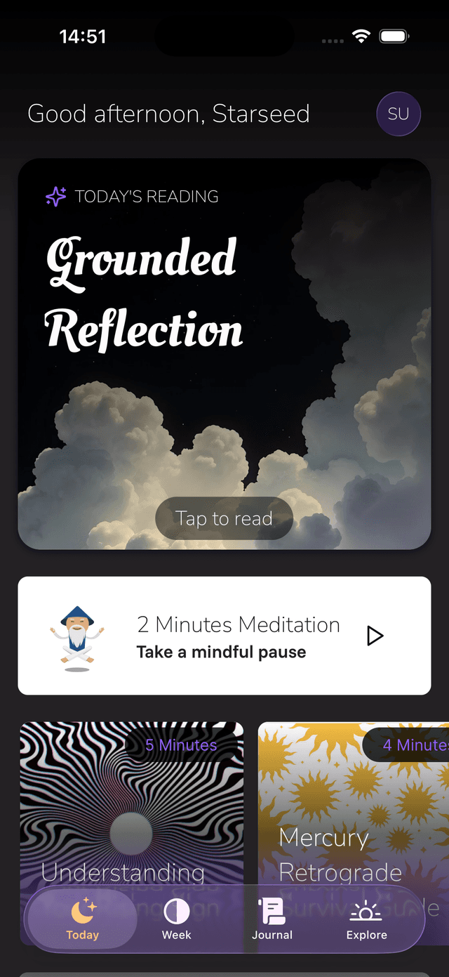 The Astrologist app showing personalized daily horoscope reading with cosmic insights